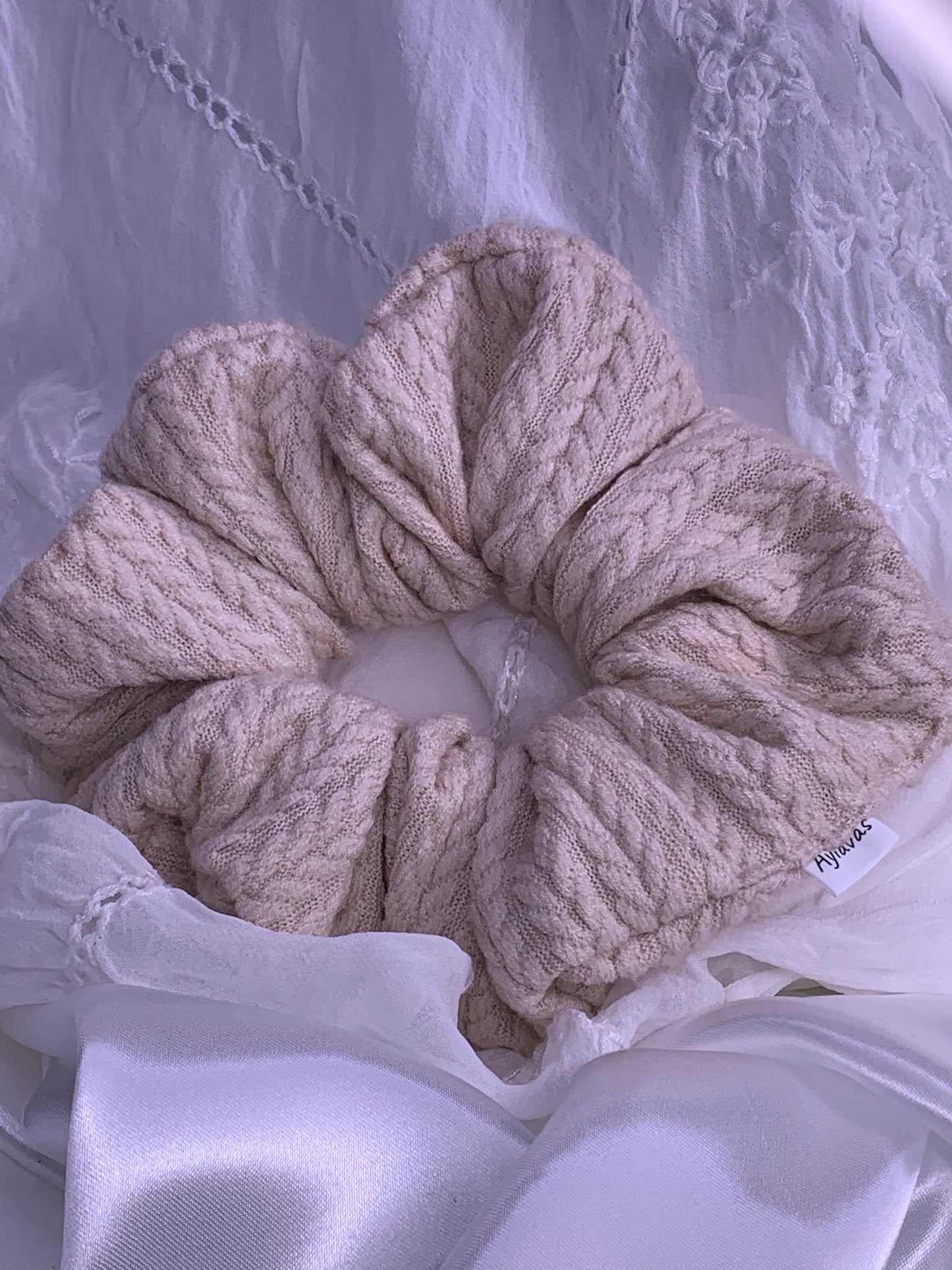 Cream Cable Knit Jumbo Scrunchie