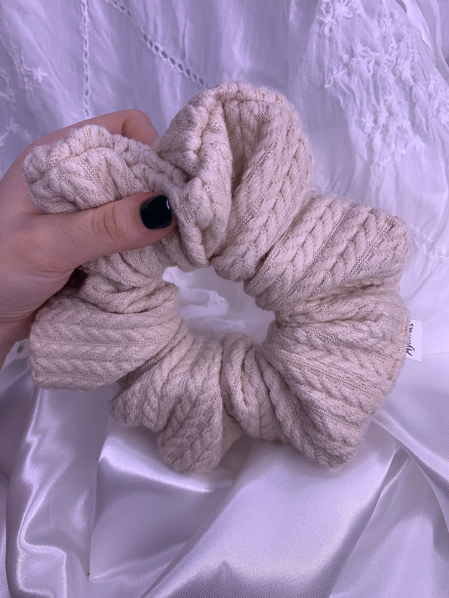 Cream Cable Knit Jumbo Scrunchie