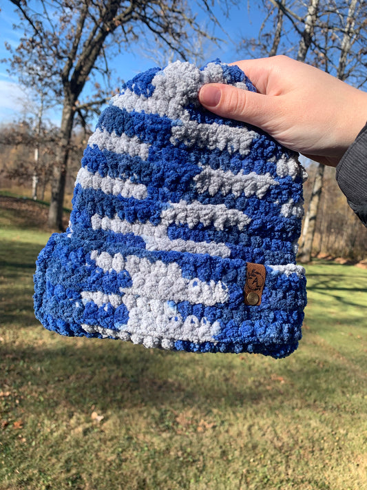 Blue and Grey Fuzzy Children’s Hat (6-8 Years)