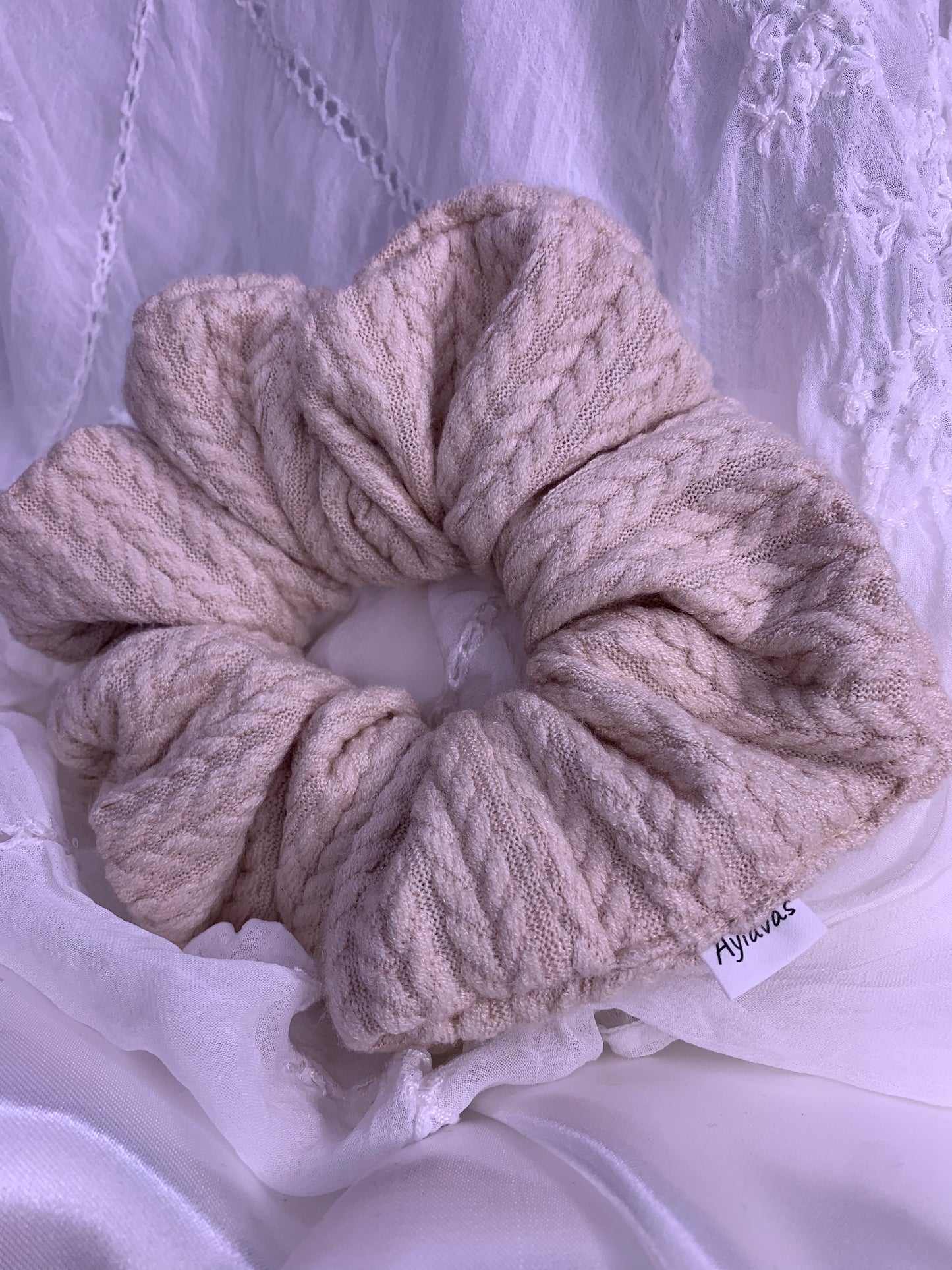 Cream Cable Knit Jumbo Scrunchie