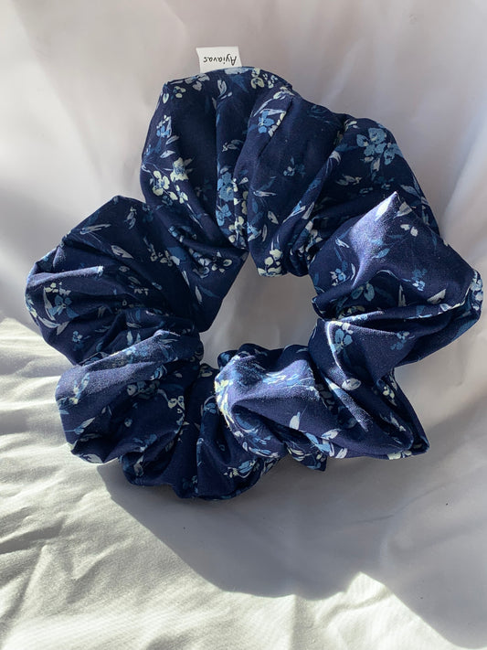 Dark Blue Flower Painting Jumbo Scrunchie