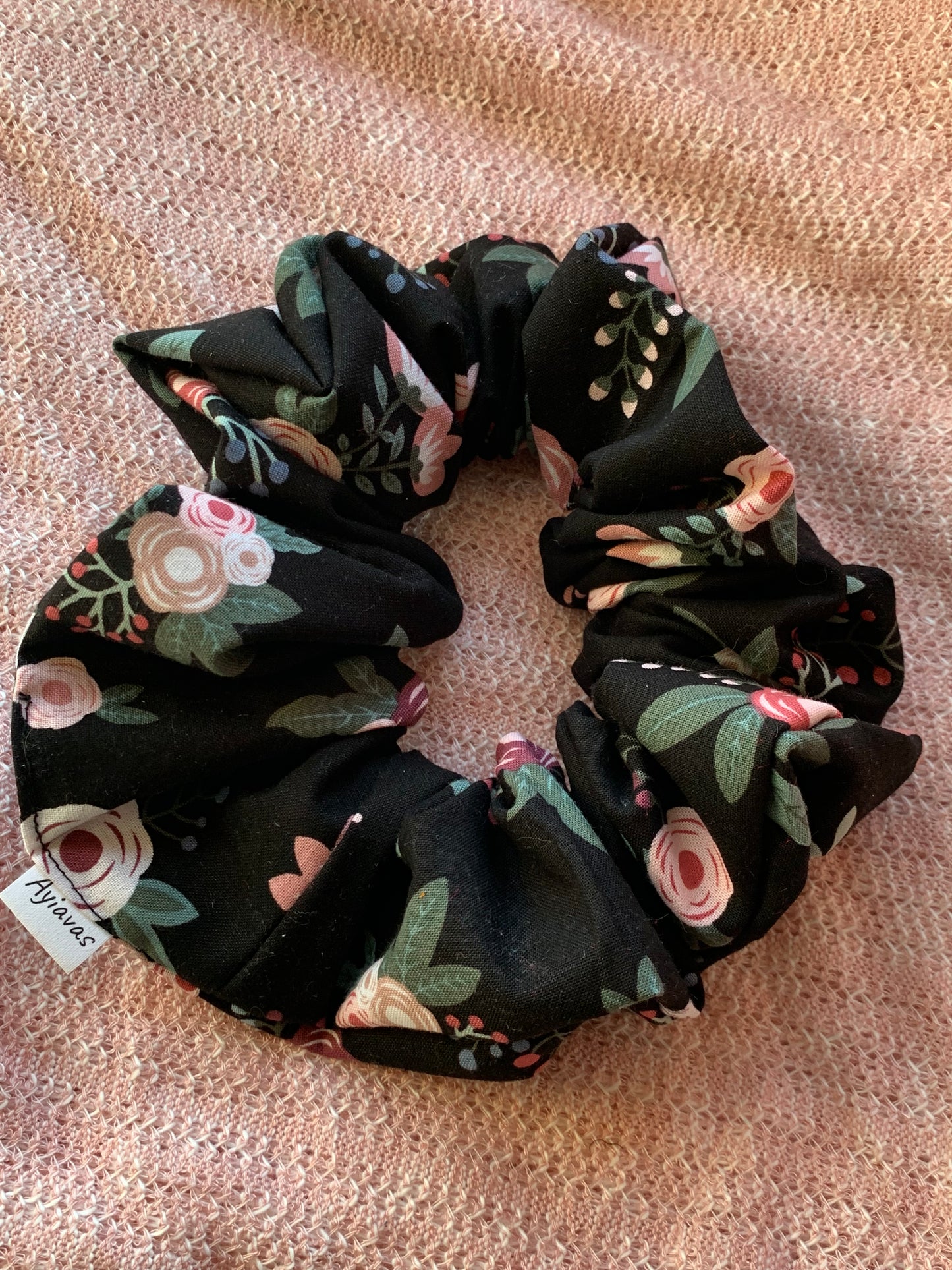 Black and Pink Flower Jumbo Scrunchie