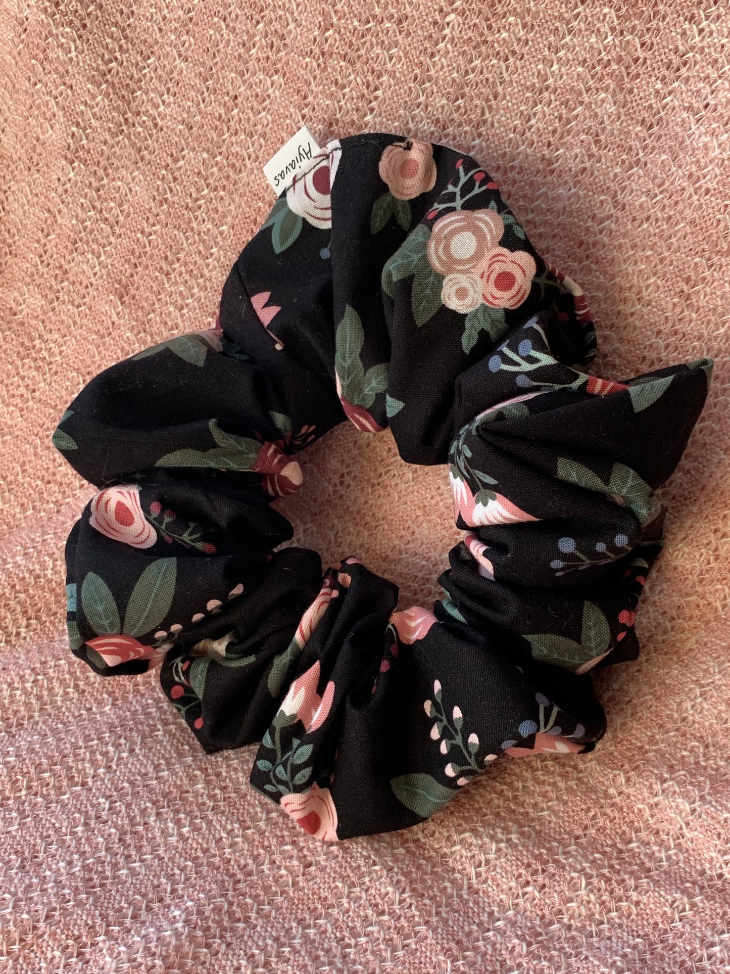 Black and Pink Flower Jumbo Scrunchie